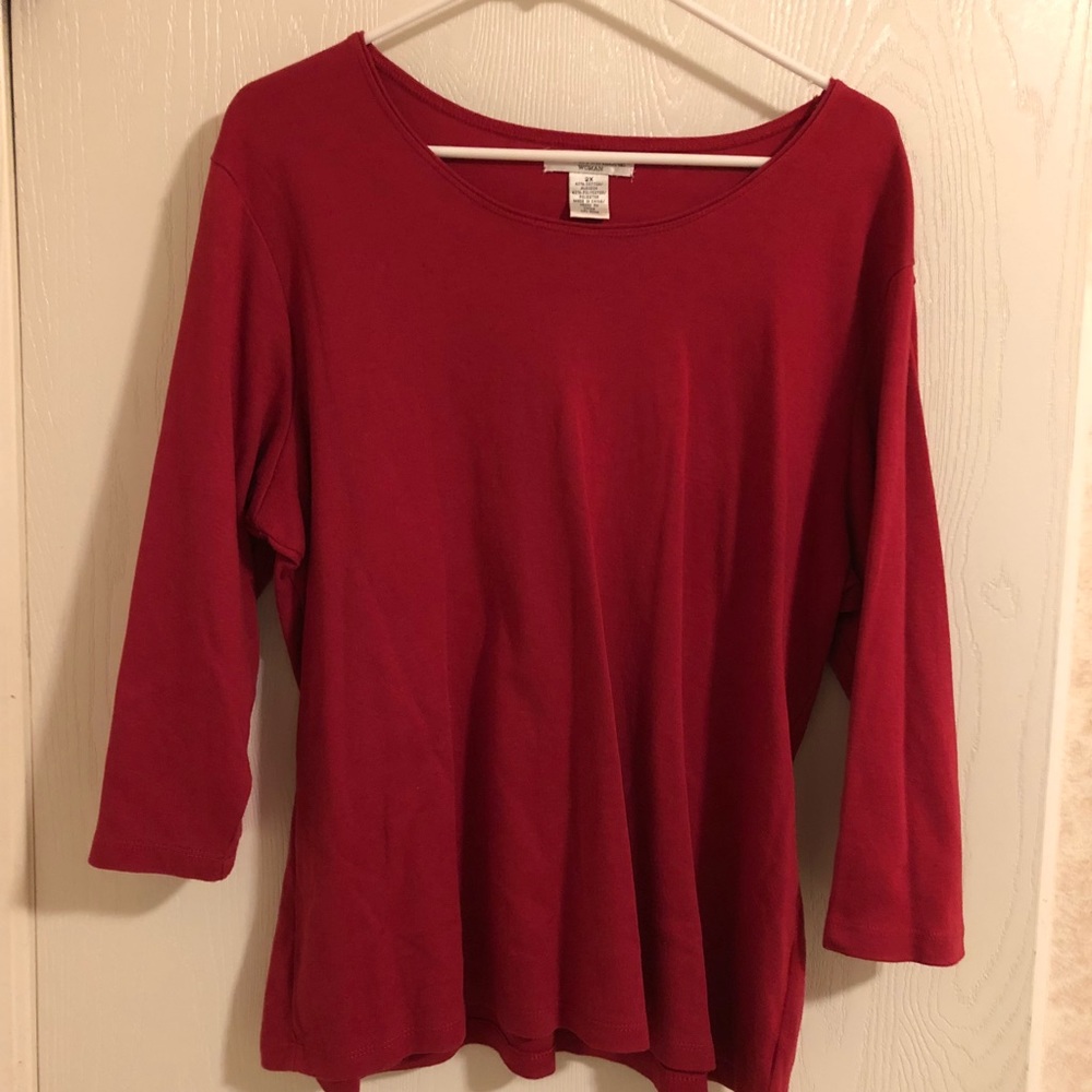 2 shirts 3/4 length sleeve one red and one brown